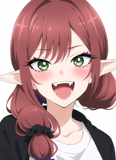 3978521395-3357242144-bisquedoll anime style, 1girl, fangs, green eyes, hair ornament, hair scrunchie, light blush, long hair, looking at viewer, open.png